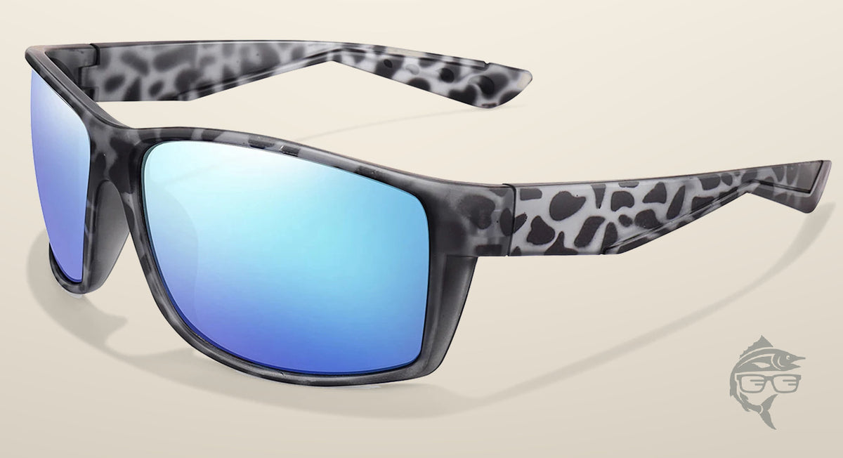 Lunettes de pêche polarisantes à miroir bleu, monture imprimée camouflage