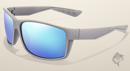 Lunettes de pêche polarisantes à miroir bleu glacier, monture grise mate