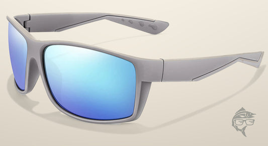 Lunettes de pêche polarisantes à miroir bleu glacier, monture grise mate
