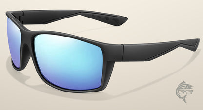 Lunettes de pêche polarisantes à miroir bleu, monture noire mate