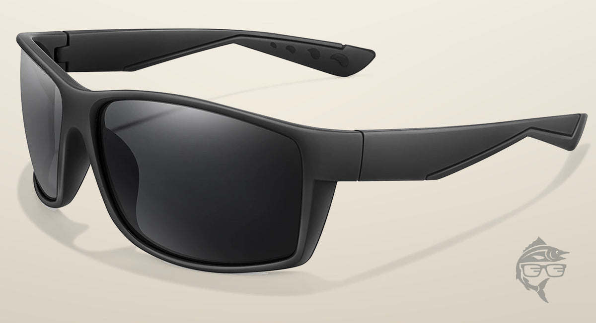 Lunettes de pêche polarisantes à teinte gris fumé, monture noire mate