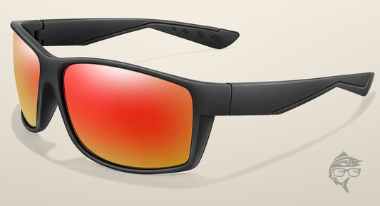 Lunettes de pêche polarisantes à miroir rouge orangé, monture noire mate