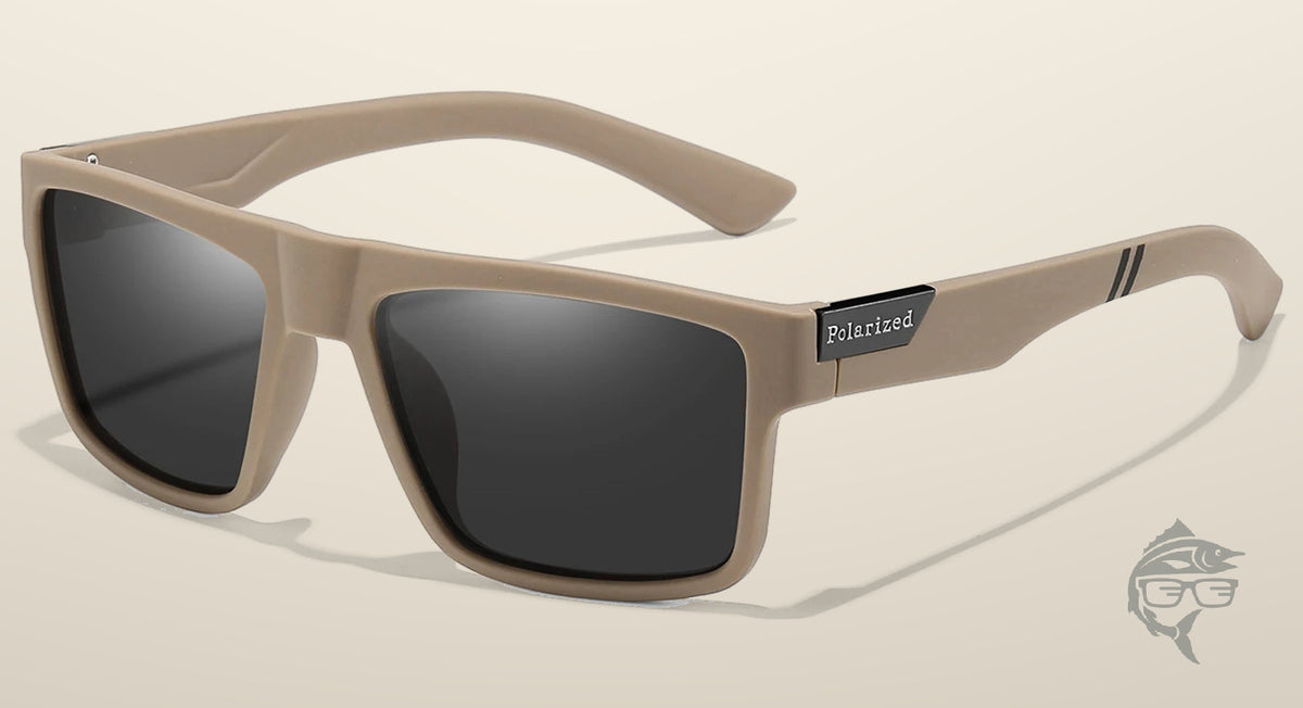 Lunettes de pêche polarisantes à teinte gris fumé, monture kaki mate
