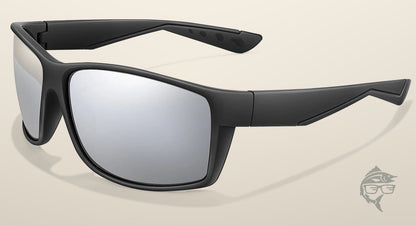 Lunettes de pêche polarisantes à miroir argent, monture noire mate