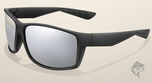 Lunettes de pêche polarisantes à miroir argent, monture noire mate