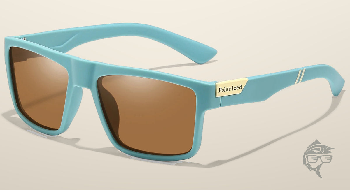 Lunettes de pêche polarisantes à teinte ambre, monture turquoise mate