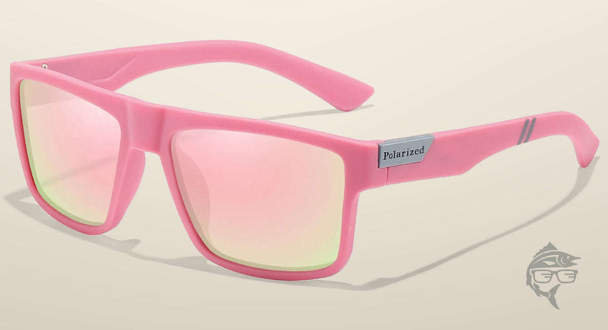 Lunettes de pêche polarisantes à miroir rose, monture rose mate