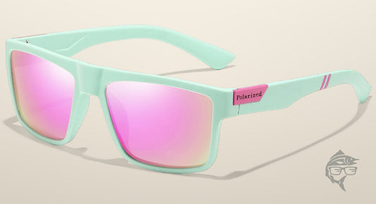 Lunettes de pêche polarisantes à miroir rose, monture vert menthe mate